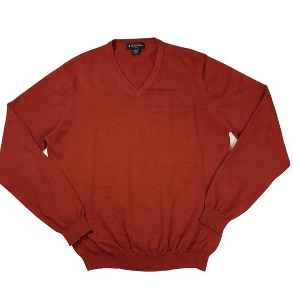 Brooks Brothers Stretch Merino Wool Blend Red/Merlo V Neck Knit Sweater Men’s L - Picture 1 of 12